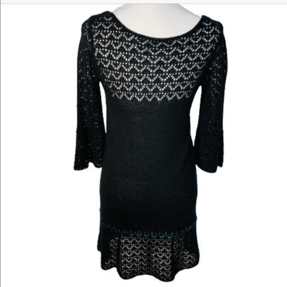 Free People Black Knit Bell Sleeve Dress Small - Picture 5 of 11